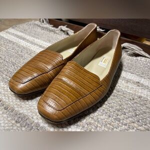 Talbots Brown Reptile Print Leather Square Toe Slip On Loafer Size 7.5